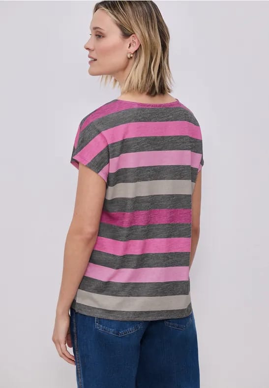 Shirt met ronde V-hals en strepen