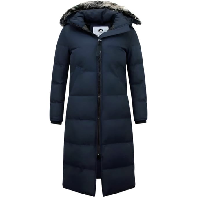 Puffer Jas Lang Dames met Capuchon - Blauw
