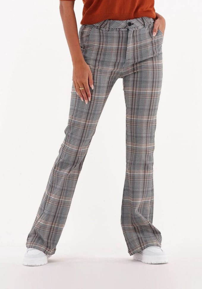 Minus Carma Check Flared Pants Broeken Dames - Bruin - Maat 34