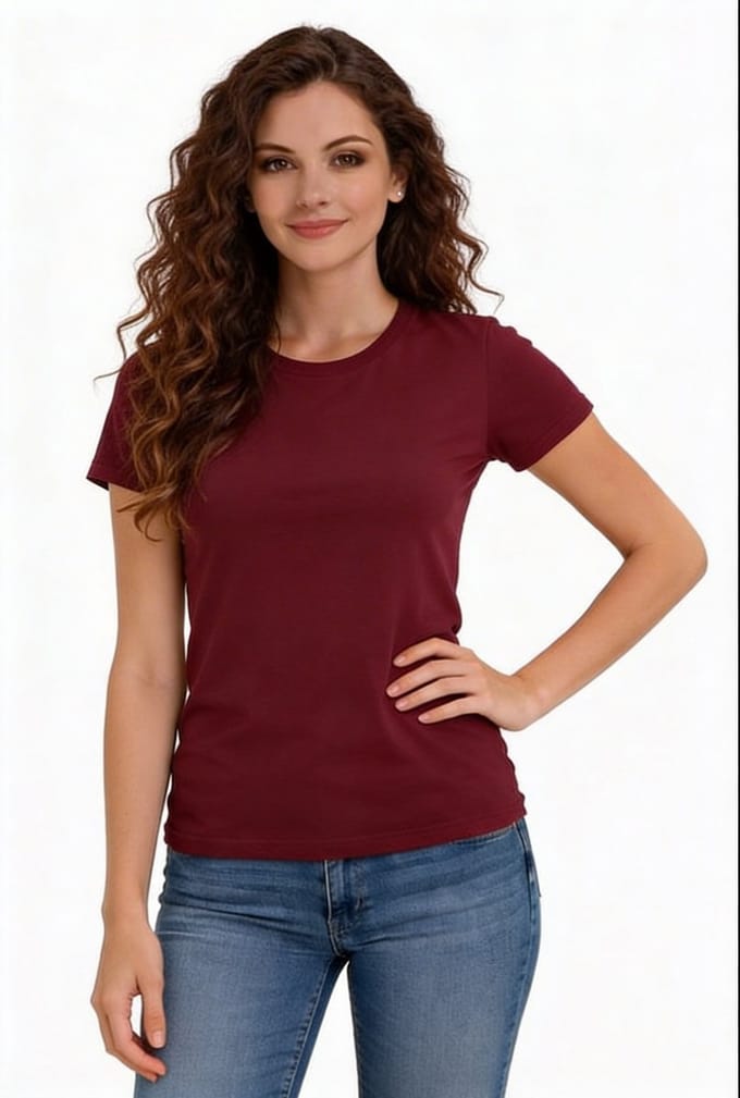 Basic Dames T-shirt Bordeaux Rood - Shirt - Katoen - Korte Mouwen