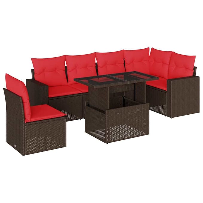 vidaXL - 7-delige - tuinbankset - met - kussens, - bruin - polyrotan