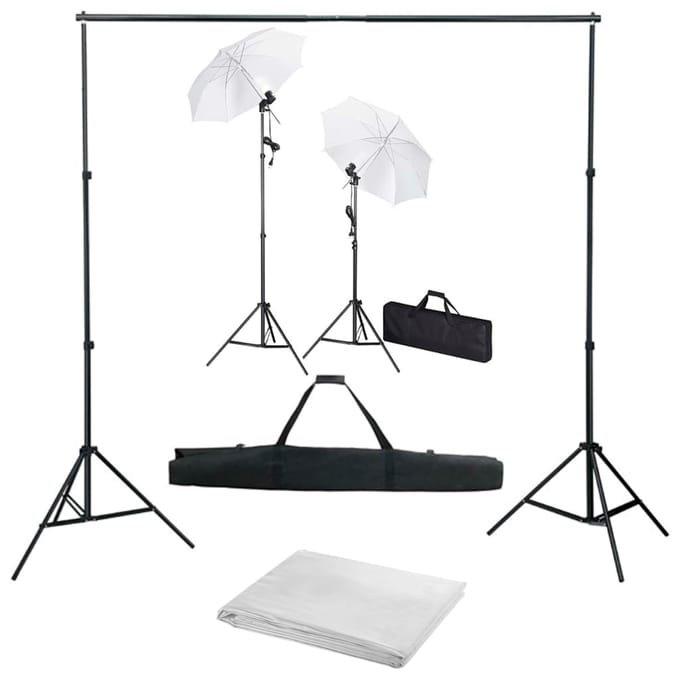vidaXL - Fotostudioset - met - achtergrond, - lampen - en - paraplu's