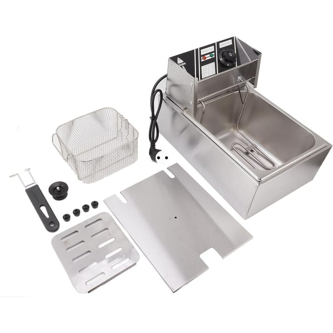Friteuse électrique à immersion électrique 6 L en acier inoxydable, monocylindre et tamis unique argenté