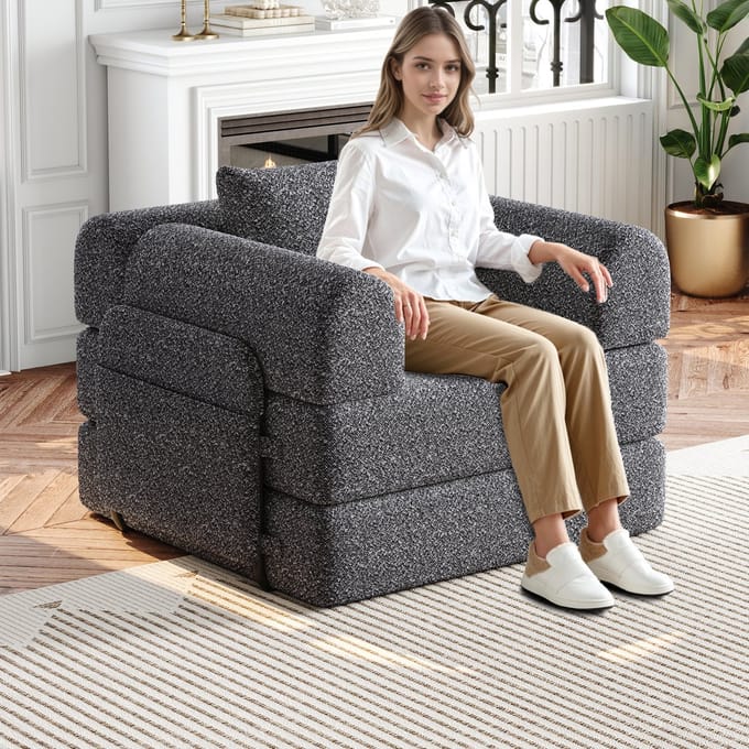 Clruro Slaapbank - 2-in-1 met Opbergvak - Drie Metalen Frames - Chenille - Grijs