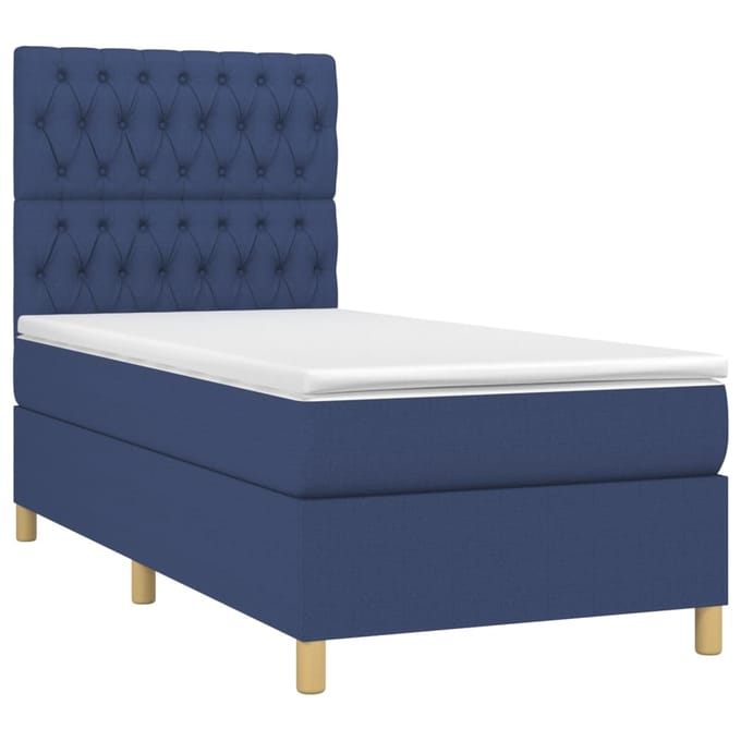 vidaXL - Boxspring - met - matras - en - LED - stof - blauw - 100x200 - cm