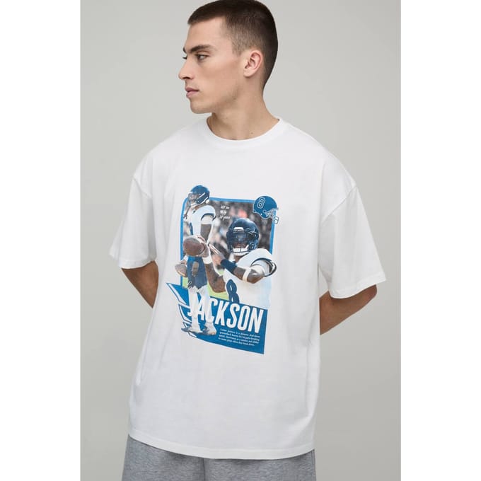 Oversized Nflpa Lamar Jackson Licentie Bedrukt T-shirt | White | Size Medium