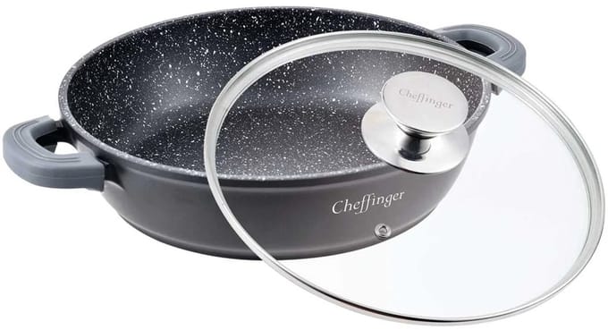 Cheffinger Lage Braadpan met Deksel - 36cm - Zwart - Inductie