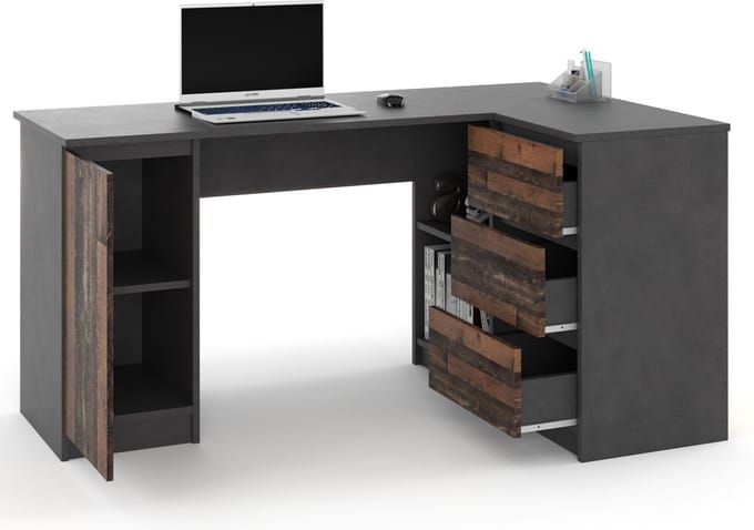 AZ Home Greg - Hoekbureau Donkergrijs - Old Wood - Rechts - Kantoor bureau