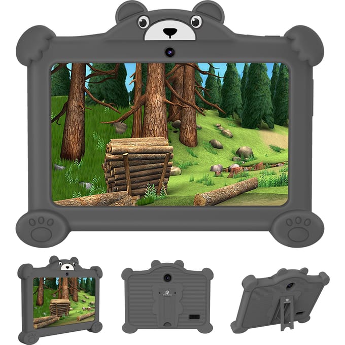 PRITOM Kids Learning Tablet PC 7 inch Android 2 GB RAM 32 GB ROM WiFi Bluetooth met beervormige beschermhoes Grey
