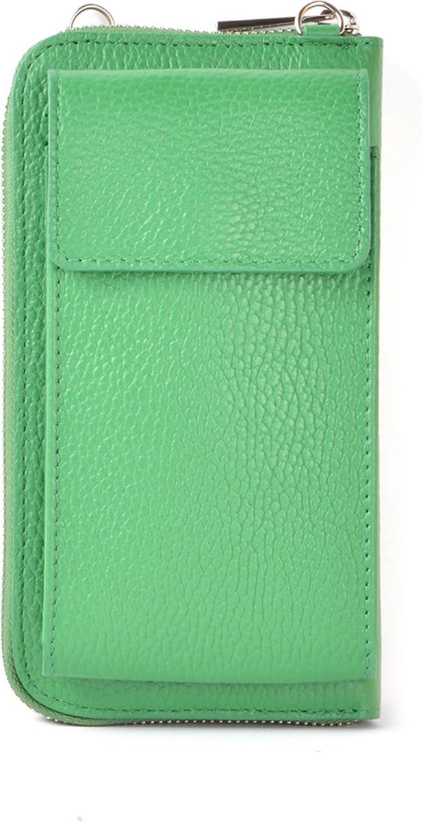 Giuliano portemonnee/telefoontasje Evalia - Felgroen - Zilveren Rits - Made in Italy