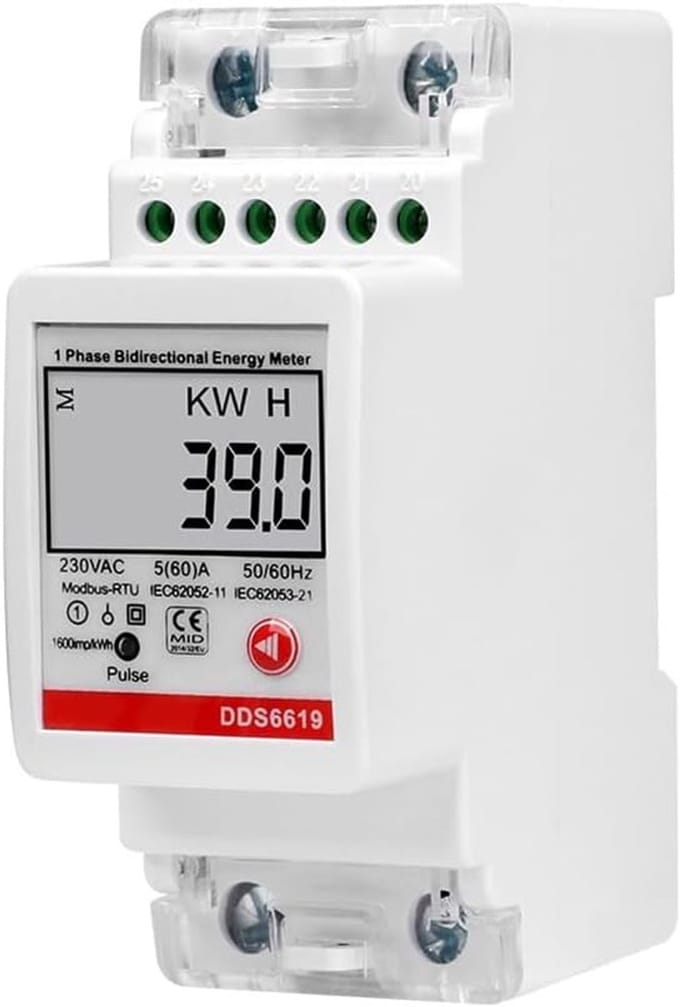 Digitale Energiemeter - Stroommeter Tweeweg - Energie Verbruik Meten - RS485 Communicatie - LCD Display - Wit
