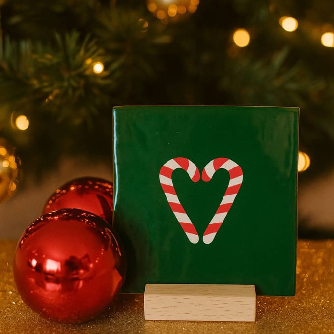 Candycane hart - Keramische decoratie tegel - Kerst