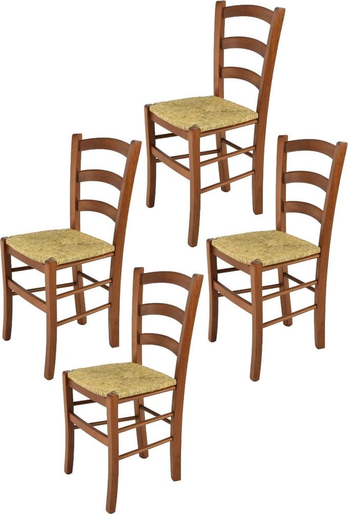 Tommychairs Venice - Eetkamerstoelen - Set van 4 - Licht Walnoot - Rotan