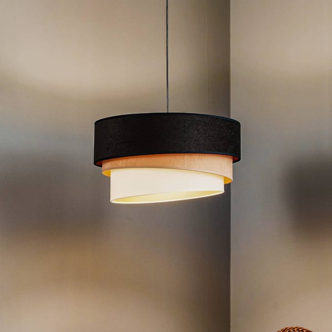 Duolla Hanglamp Devon, zwart/beige/ecru/goud Ø45cm