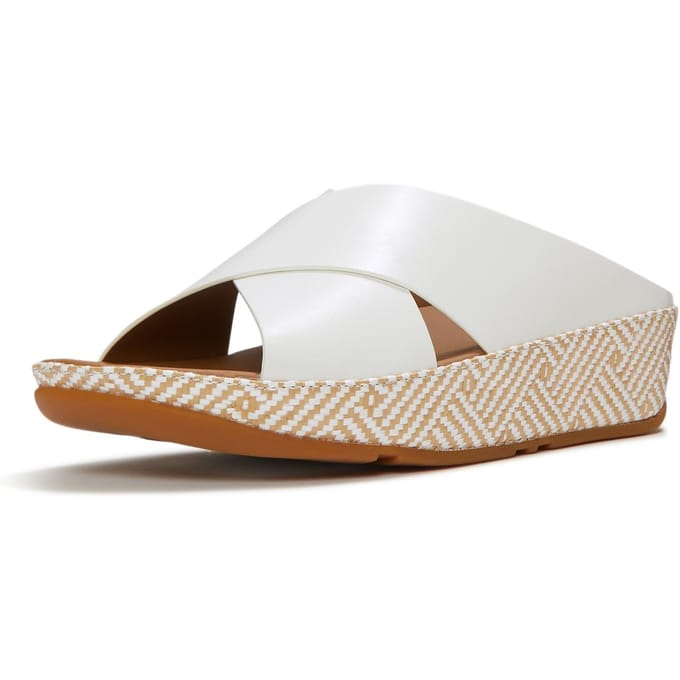 FitFlop Lulu Lux Graphic-Weave Leather Cross Slides WIT - Maat 42