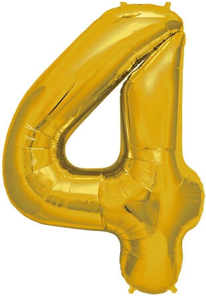 Folieballon - cijfer 4 - goud - 34inch/86cm