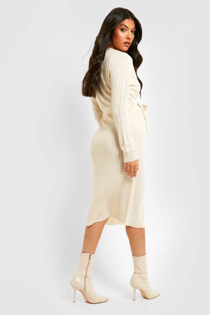 boohoo Dames Zwangerschaps button-down gebreide midi jurk | Havermout | Maat: 44