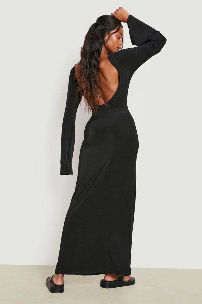 boohoo Dames Heavy Soft Touch Maxi-jurk met lage rug | Black | Maat: 14