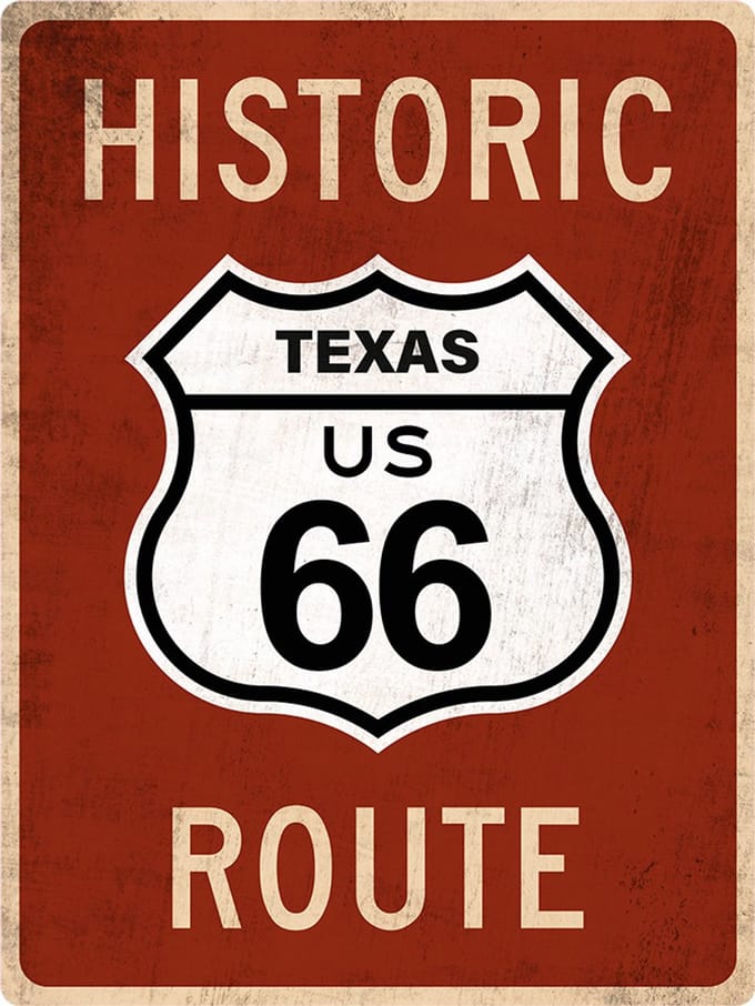 Signs USA - retro wandbord - dibond - Route 66 - Texas - 33 x 44 cm