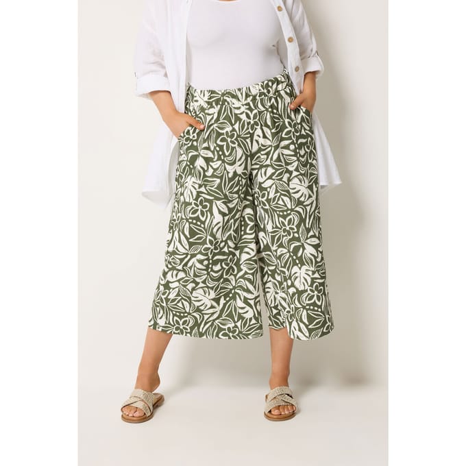 Yours Kakigroene Culotte Met Bladprint Size 58-60