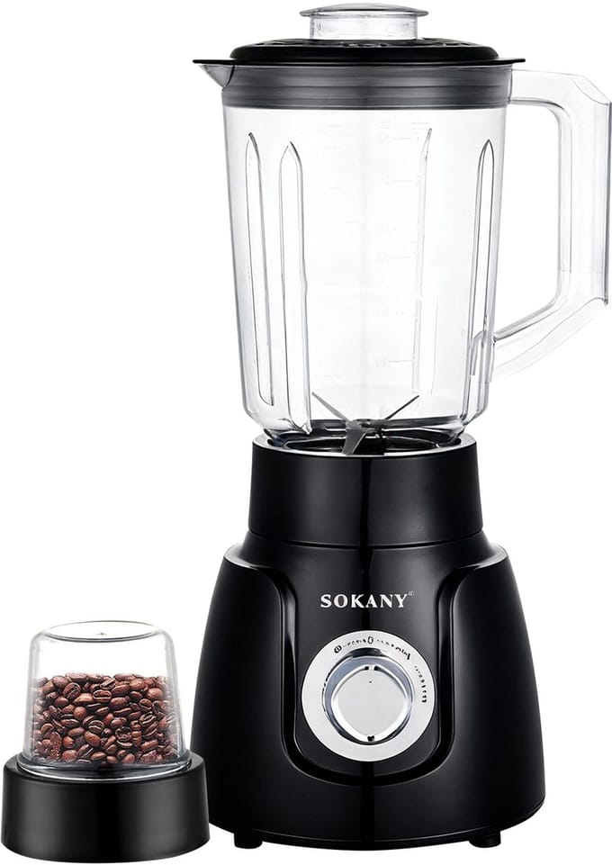 Sokany, Blender Mixer 2-in-1 500W 1.6L Ultra-Sterk met Maalmolen, Zwart