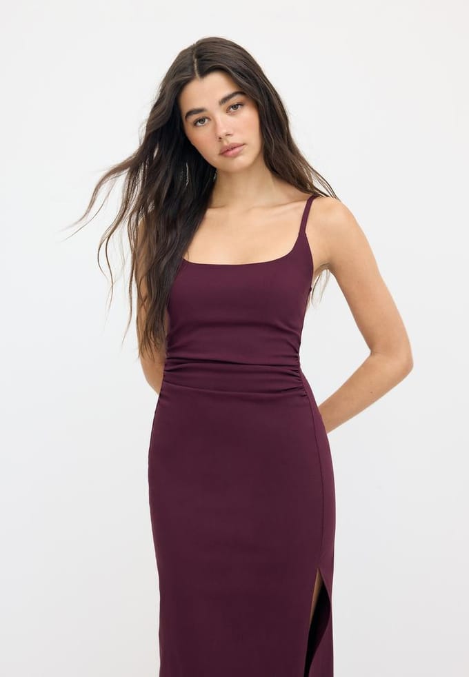 Stradivarius Midi-jurk van Bengaline met vierkante halslijn  Purper M