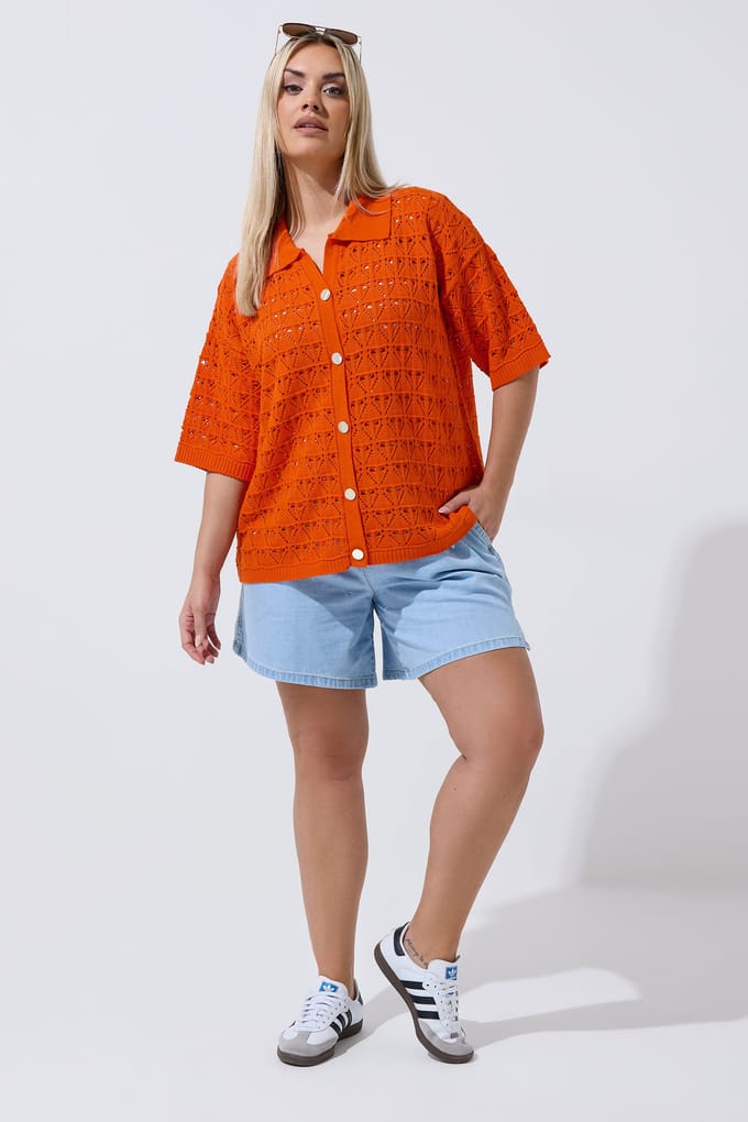 Limited Collection Oranje Gehaakt Shirt Size 46-48