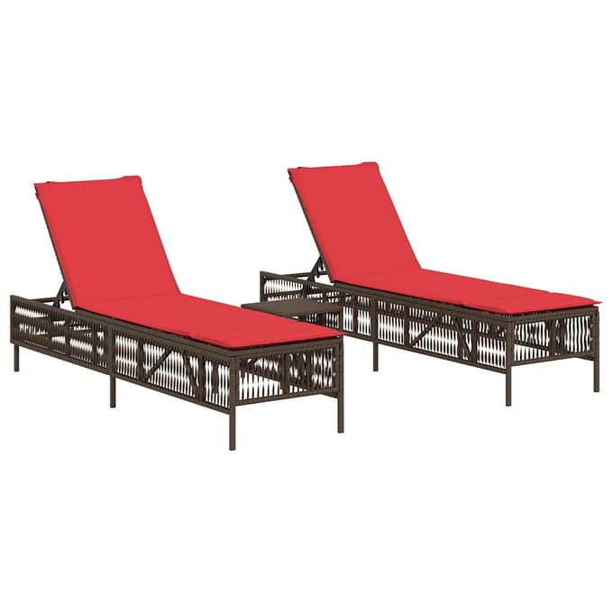 vidaXL - Ligstoelen - 2 - stuks - met - tafel - Bruin - Poly - Rotan