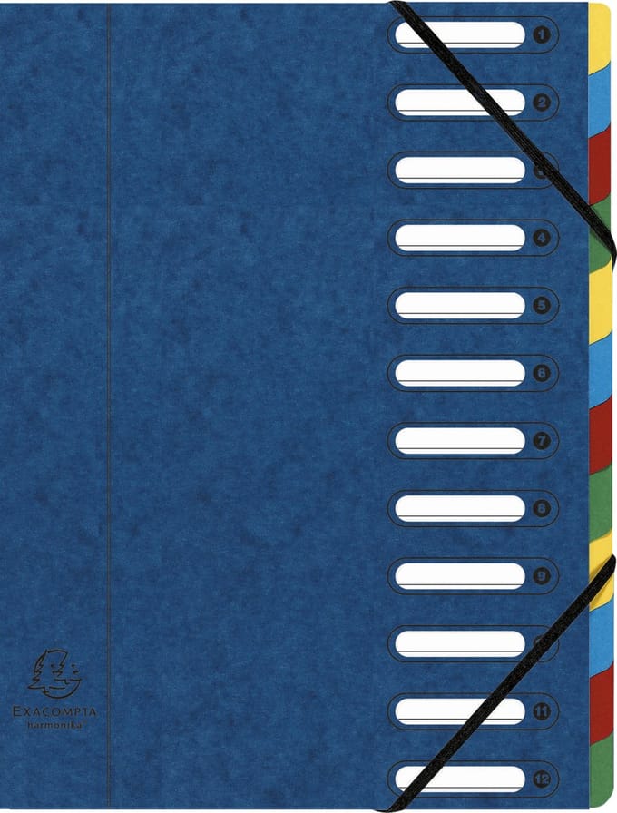 Exacompta 6x Sorteermap HARMONIKA® met uitrekbare rug en uitgesneden vensters - 12 indelingen - Blauw - 55122E