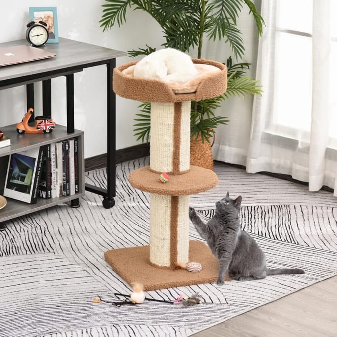 REDOM - Kattenkrabpaal - sisalstammen - meerdere platforms - 45L x 45B x 91H cm Light Brown