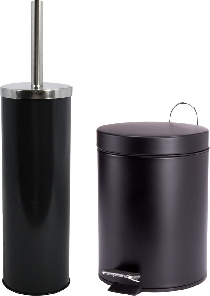 MSV Badkamer accessoires set - zwart - pedaalemmer 3L en wc/toilet-borstel - metaal