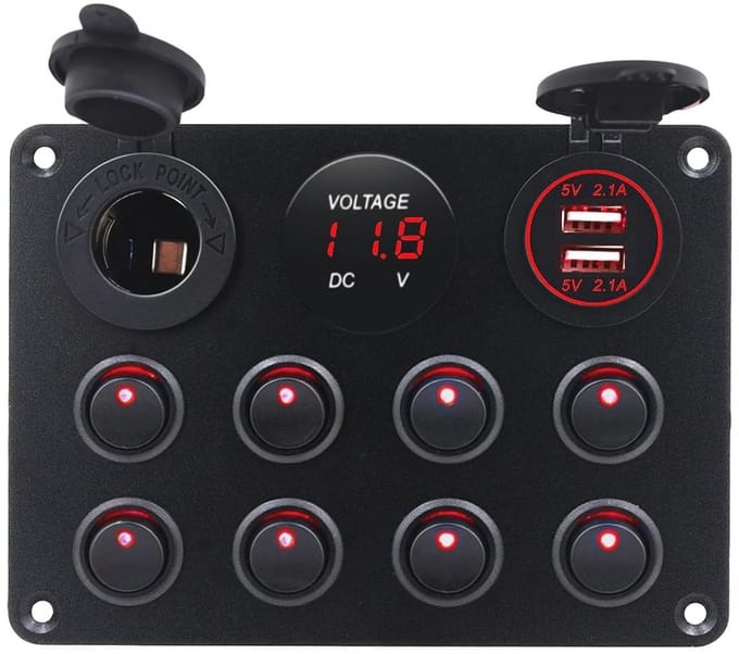 Schakelpaneel met 8 Versnellingen en Dubbele USB Oplader voor Boot, Camper en Caravan - Waterdicht en Efficiënt