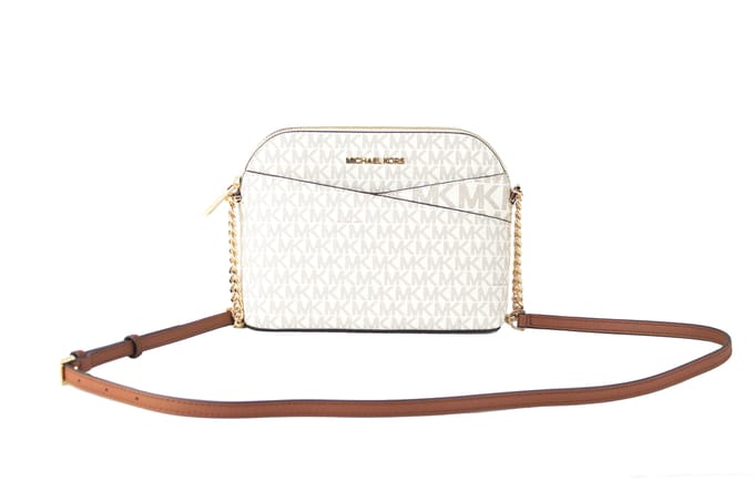 Michael Kors Dames Jet Set Travel Medium Leer X Cross Dome Schoudertas (Vanilla Signature/Goud)