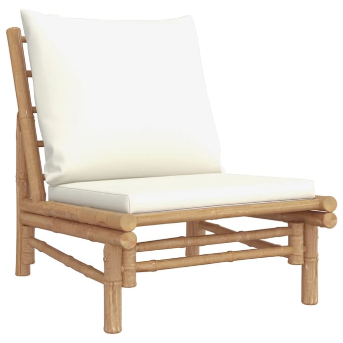 vidaXL - Tuinstoelen - 2 - st - met - crèmewitte - kussens - bamboe