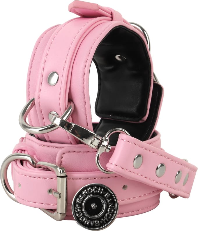Banoch | verstelbare bondage handboeien van pu leer | roze / zwart | bdsm