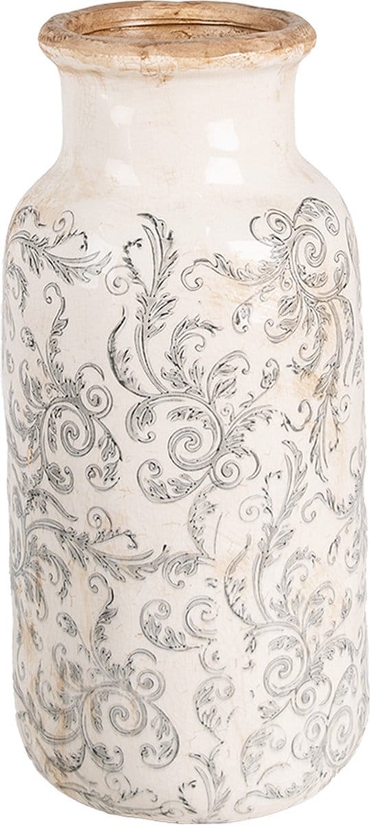 Clayre & Eef Vaas Ø 15x32 cm Beige Grijs Keramiek Bloemen