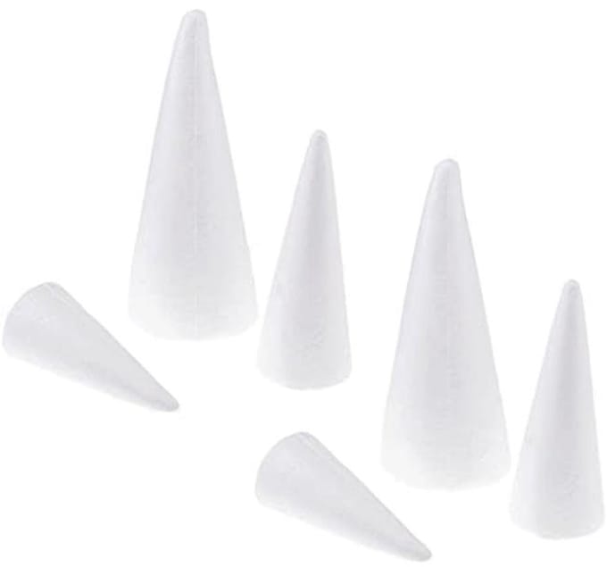 Polystyreen Foam Cones 15cm, 20cm, 25cm - Pack van 6 - Perfect voor Ambacht en Decoratie