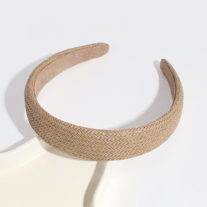Bandeau transfrontalier à large bord uni, tissage en raphia, bandeau polyvalent pour sortir brun foncé
