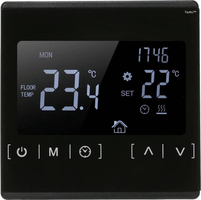 TechU™ Slimme Thermostaat Optic – Alleen voor Elektrische Vloerverwarming – Zwart – App & Wifi – Google Assistant & Alexa Amazon