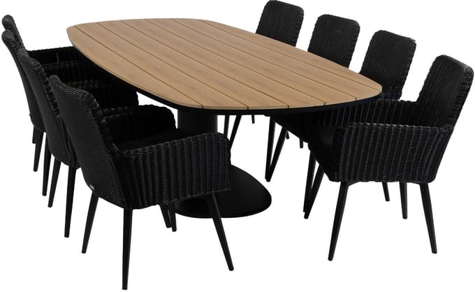 Tuinset Pisa/Tower | 8 personen | Deens ovaal 260 cm | Wicker & Tecon Teak