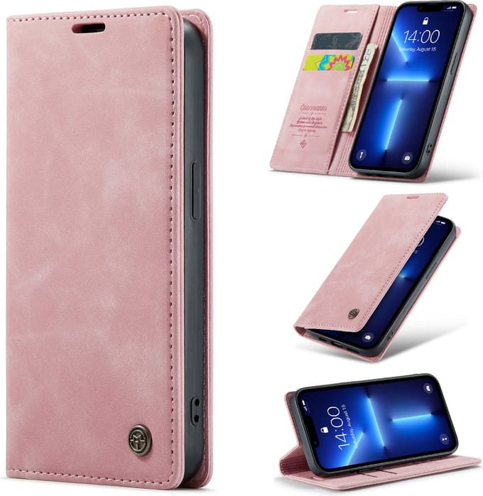 Casemania Hoesje Geschikt voor Apple iPhone 13 Pro Pale Pink - Dunne Portemonnee Book Case - Slim Wallet Case met Pasjeshouder