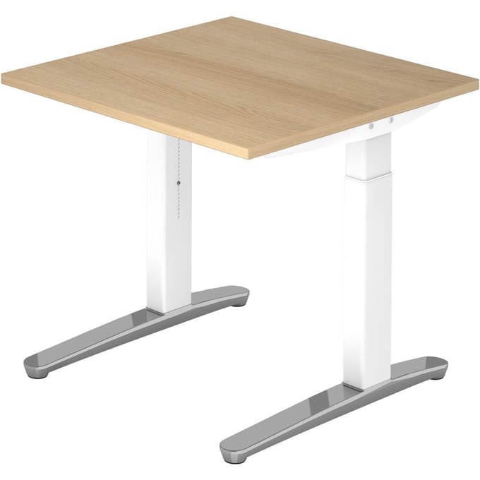 Bureautafel TOPAS LINE, handmatig in hoogte verstelbaar, B 800 mm, eik/wit/aluminium gepolijst