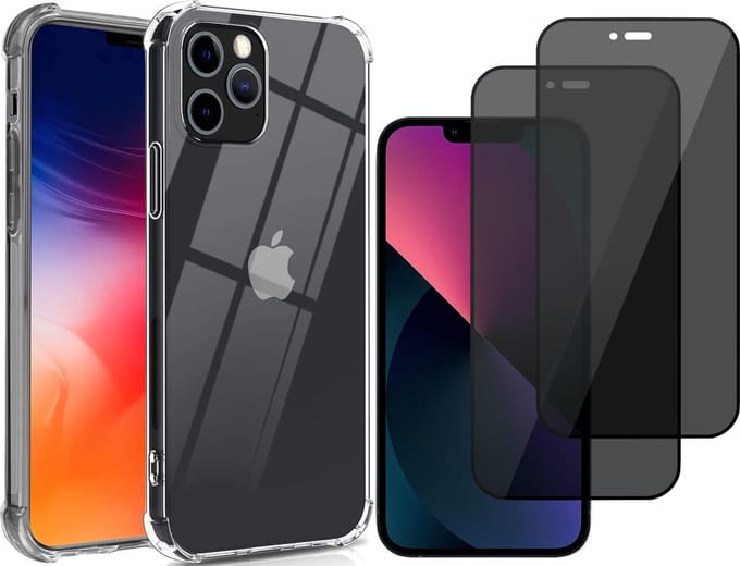 Hoesje geschikt voor iPhone 13 Pro Max Transparant - Shockproof Case + 2x Volledig Dekkende Privacy Glas Screen Protector