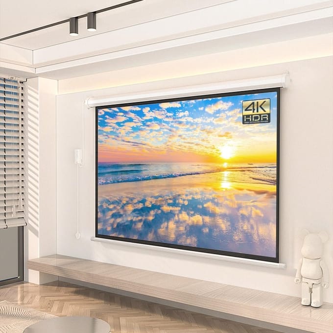 Elektrisch projectiescherm - Gemotoriseerd scherm - Thuisbioscoop - Draadloze afstandsbediening - 72 inch 4:3 - Wit