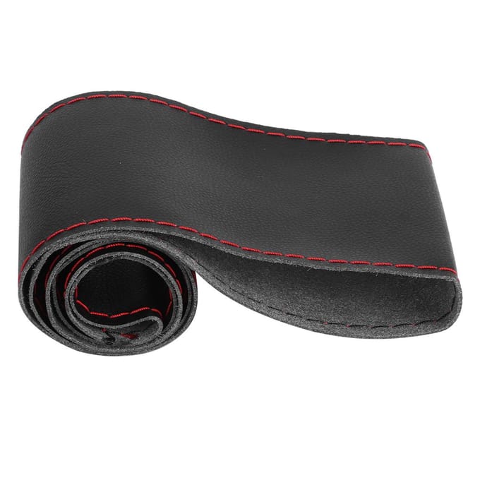 Couvre-volant en cuir microfibre Universel DIY Couture Accessoire intérieur de voiture 38cm 15in Black Red