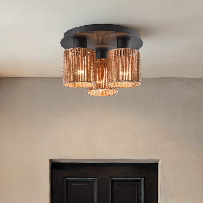 3-lichts bohemian plafondlamp met geweven touw - Canna