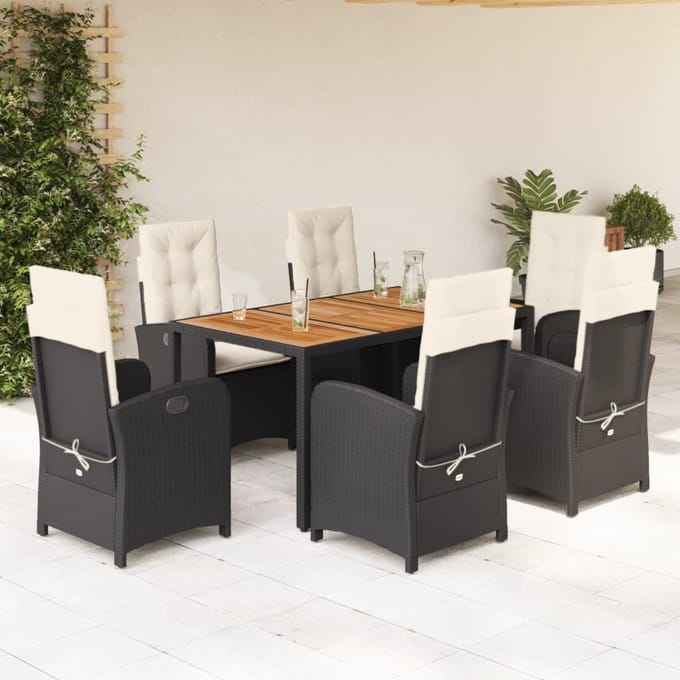 vidaXL - 7-delige - Tuinset - met - kussens - poly - rattan - zwart