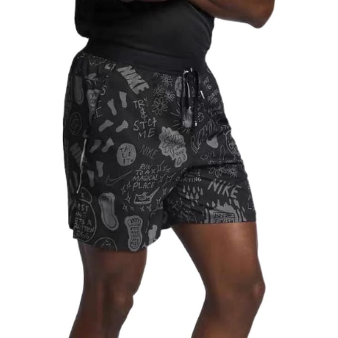 Nike Casual Atletische Straight-Leg Hardloopbroek met All-Over Print Heren Broeken Zwart AT7808-010 L gray