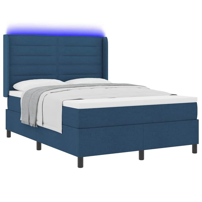 vidaXL - LED - Box - Spring - Bed - met - matras - Blauw - 140 - x - 200 - cm - Stof