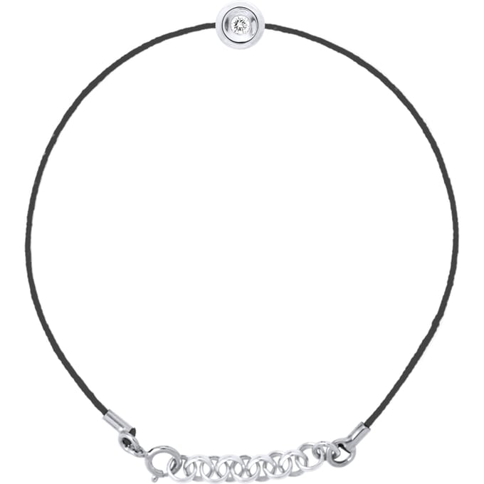 Diamond Bracelet 0,05 Cts Clos Set met Zwarte Nylon 925